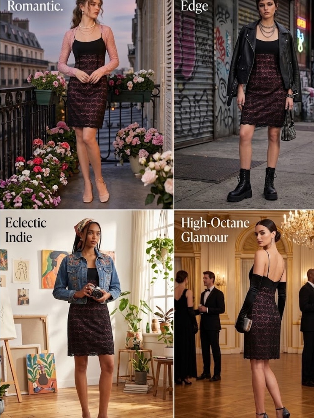 Donna Morgan Floral Lace Slip Dress Black Pink Lining Cocktail Romantic